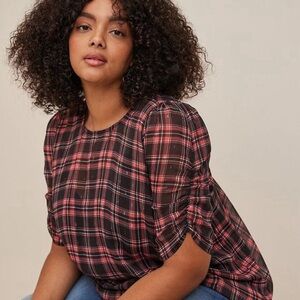 Torrid Plaid Chiffon Short Sleeve Top
